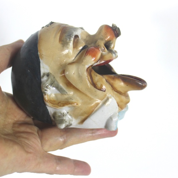 Vintage Humorous Ceramic Ashtray, Drunk with Bee on Nose Man Face Hand Painted - Picture 7 of 8